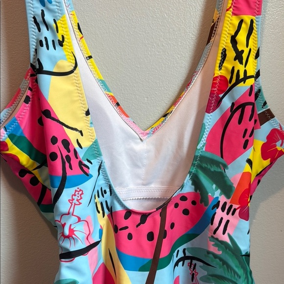SHEIN Medium Fruit Print Blue Yellow One Piece Swimsuit Adjustable Straps - Picture 7 of 11